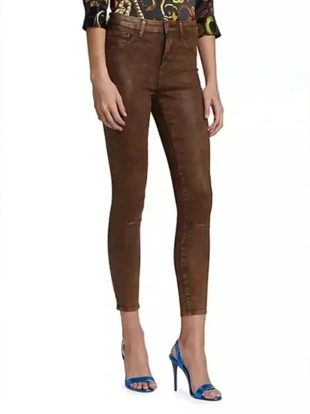 New L'AGENCE MARGOT High Rise Skinny Stretch Crop Jeans Cocoa Mineral Coated 25 - Picture 4 of 11